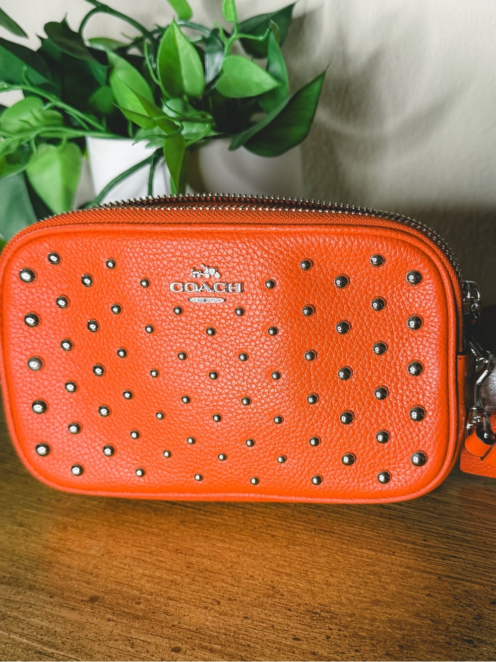 Coach Rivets Crossbody Clutch Deep Coral NWT